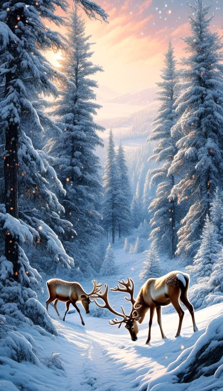 Christmas Forest Scene in Watercolor Style