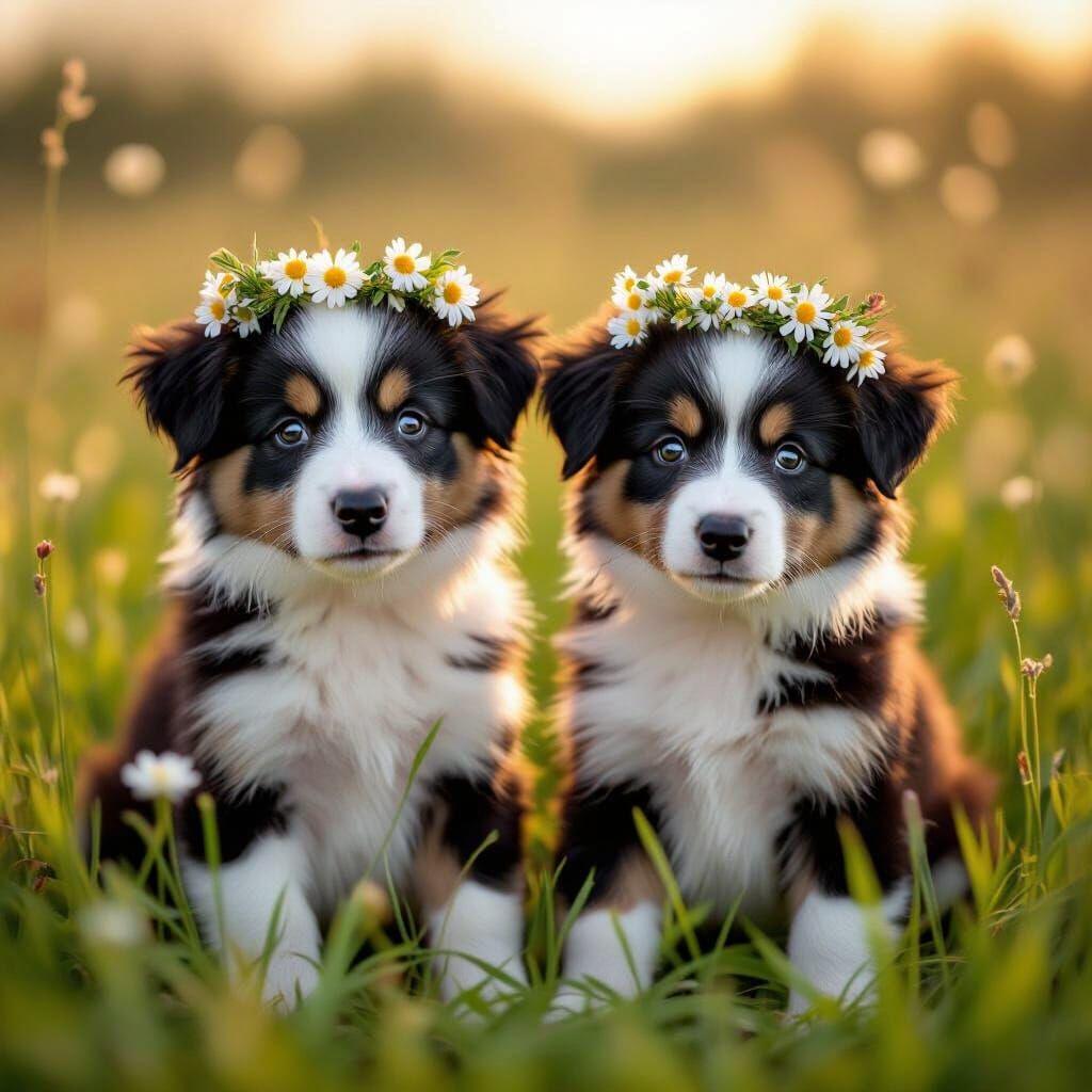 Border Collie Puppies in Wildflower Crowns