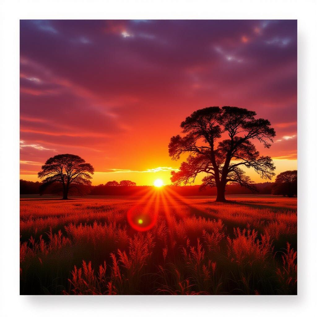 Fiery Sunset Behind Silhouetted Trees