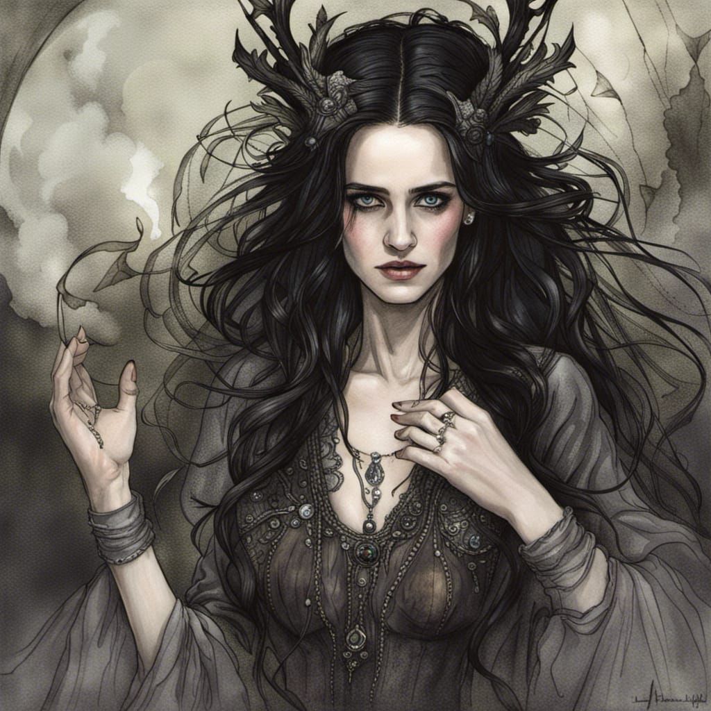 Evil Fairy Sorceress in Arthur Rackham Style