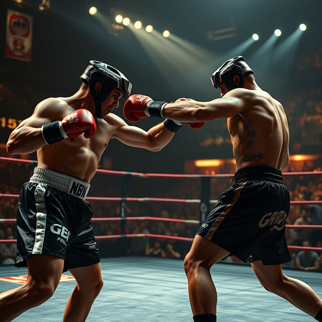 Intense Kickboxing Fight Scene in Futuristic Arena