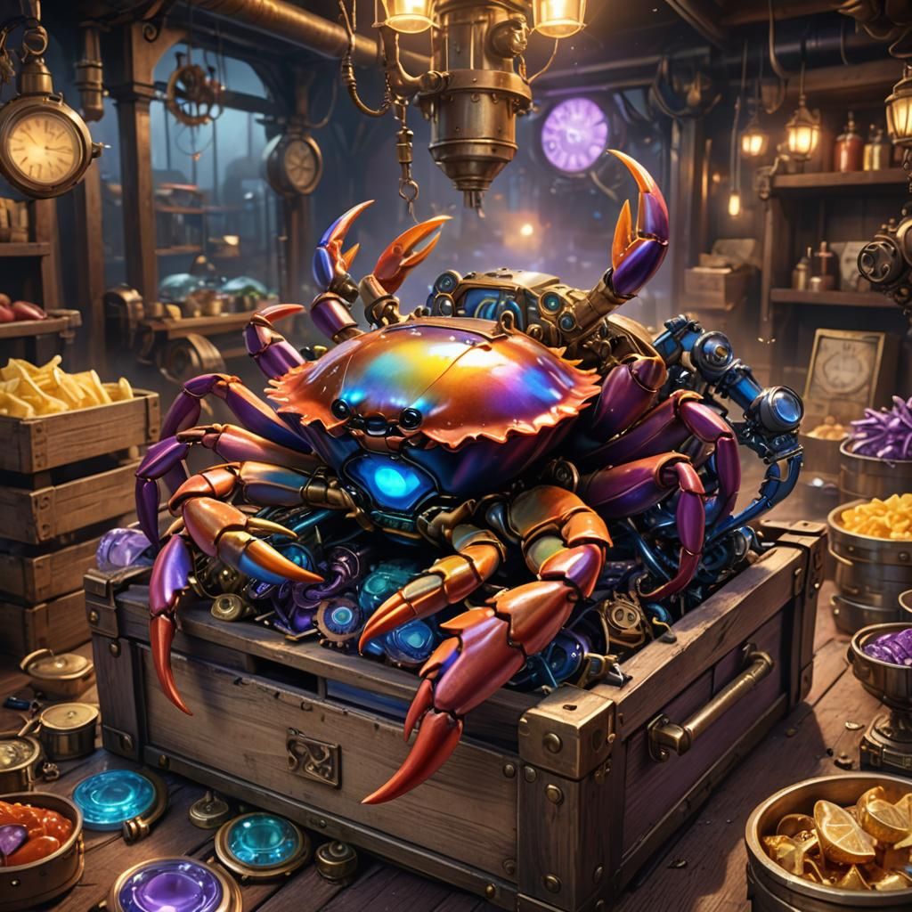 Steampunk Crab Package in a Fantasy Market