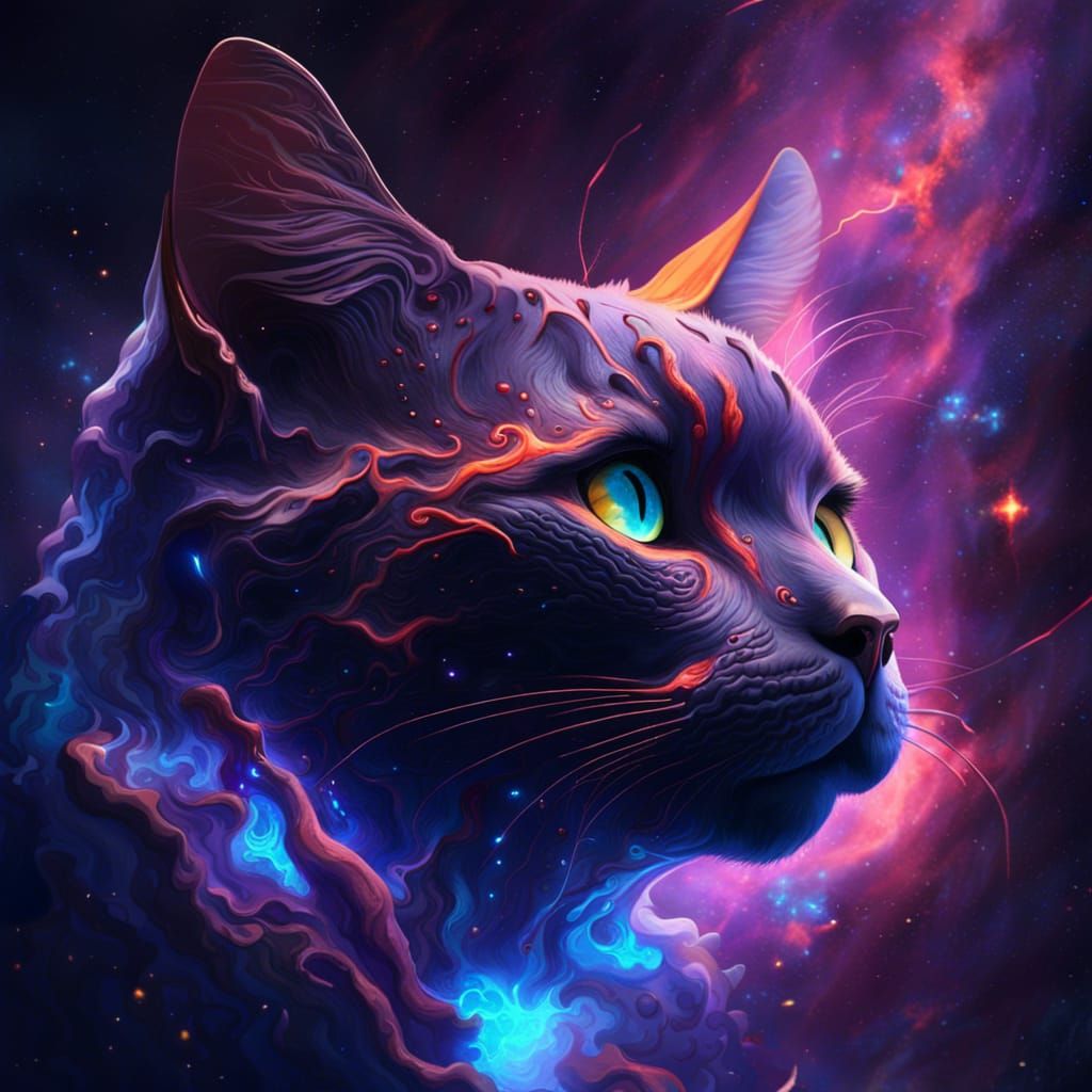 Nebula Cat: Detailed Matte Painting in Deep Color