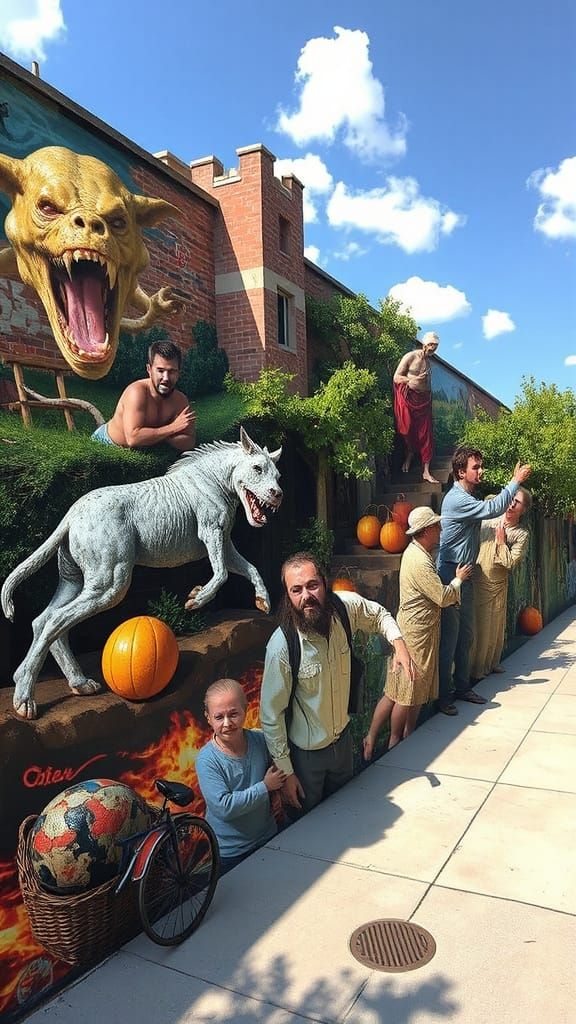 Bosch-Inspired Mural of Sins and Last Things in Mixed Media