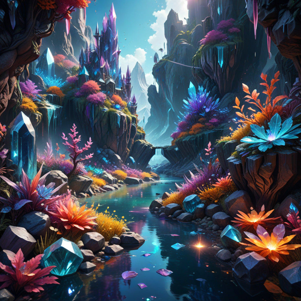 Iridescent Crystal Realm in Vibrant, Fantastical Detail