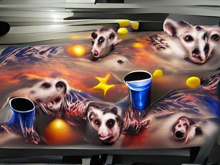 Opossums Play Beer Pong: Detailed Airbrush Art