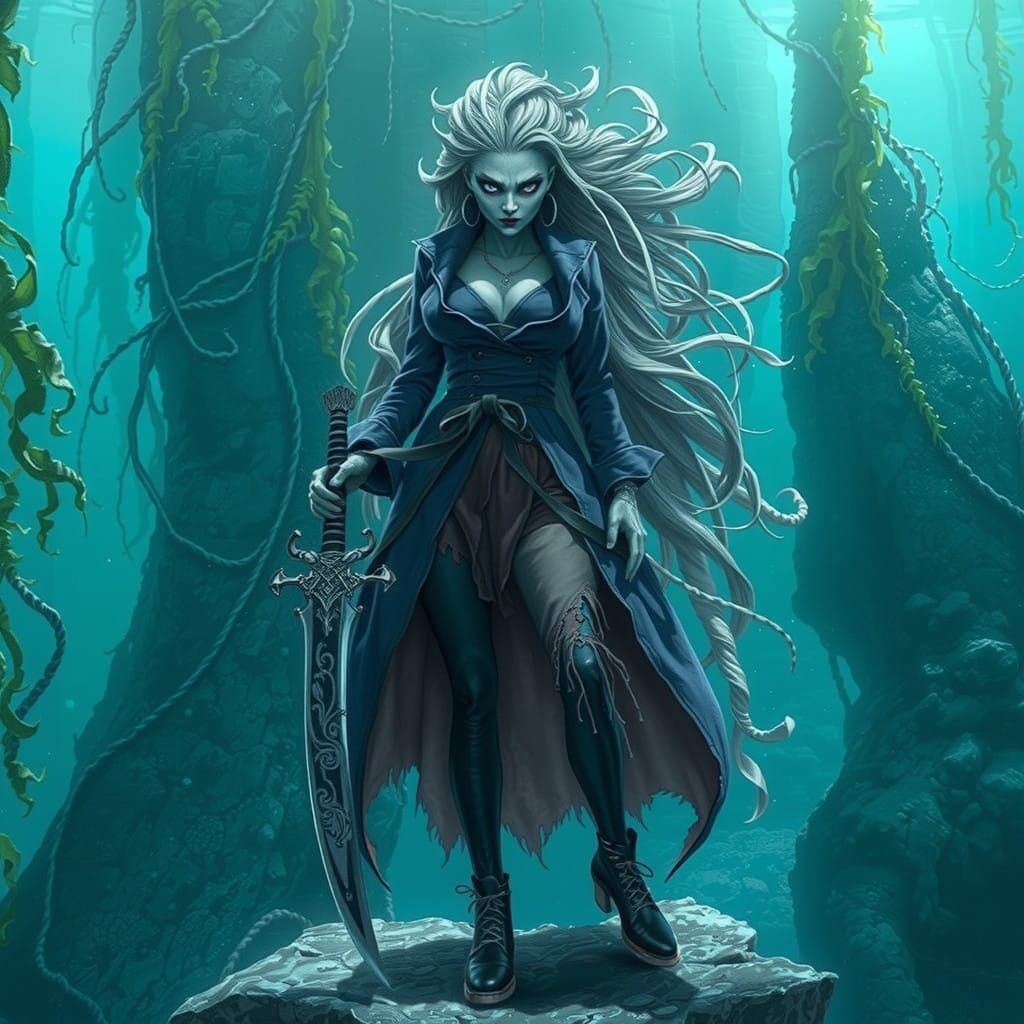Dark Aquatic Goddess in Pirate Attire