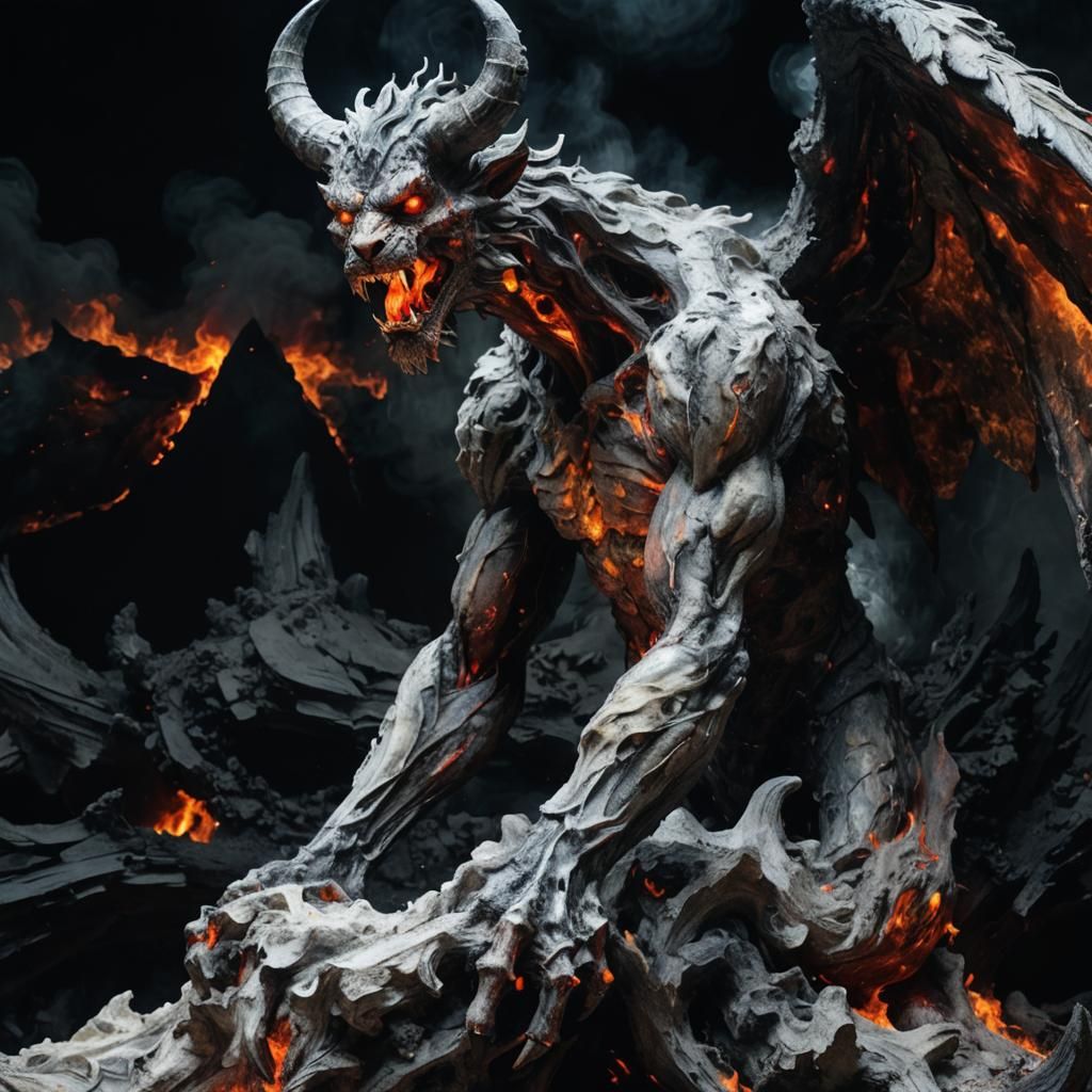 Winged Fire Demon in Surrealist Style