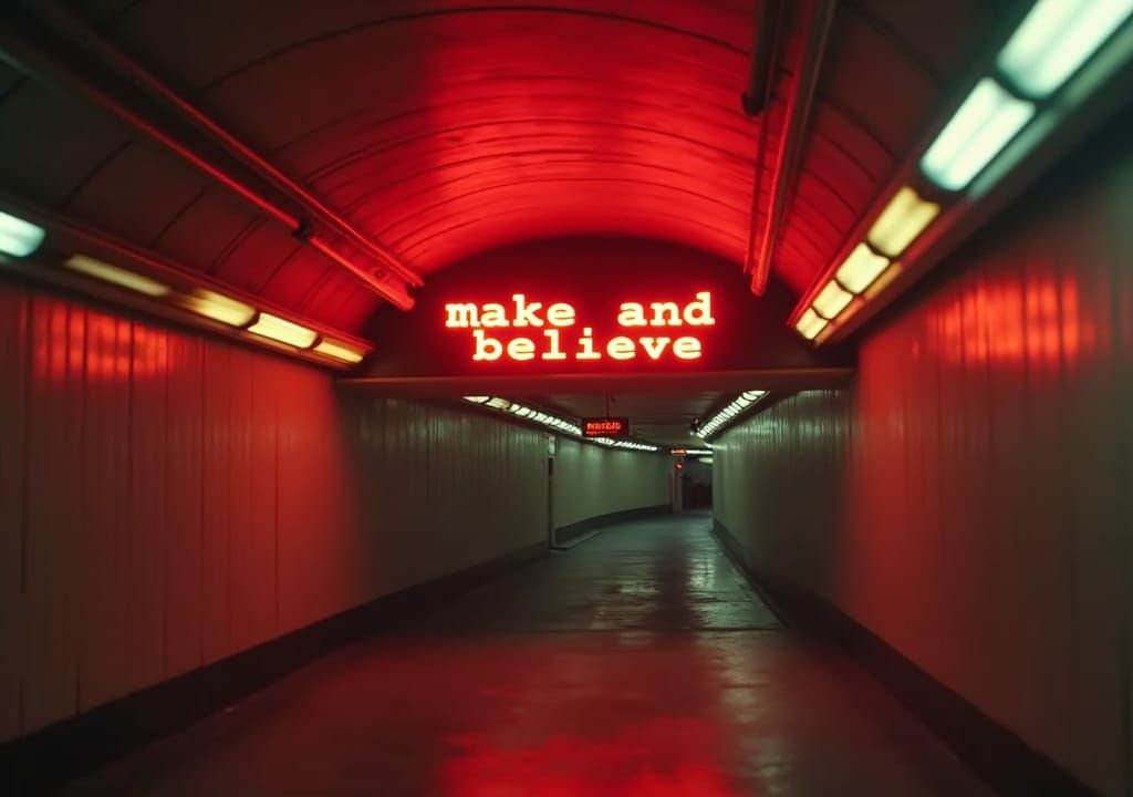 Retro-Futuristic Metro Tunnel with Digital Display Sign