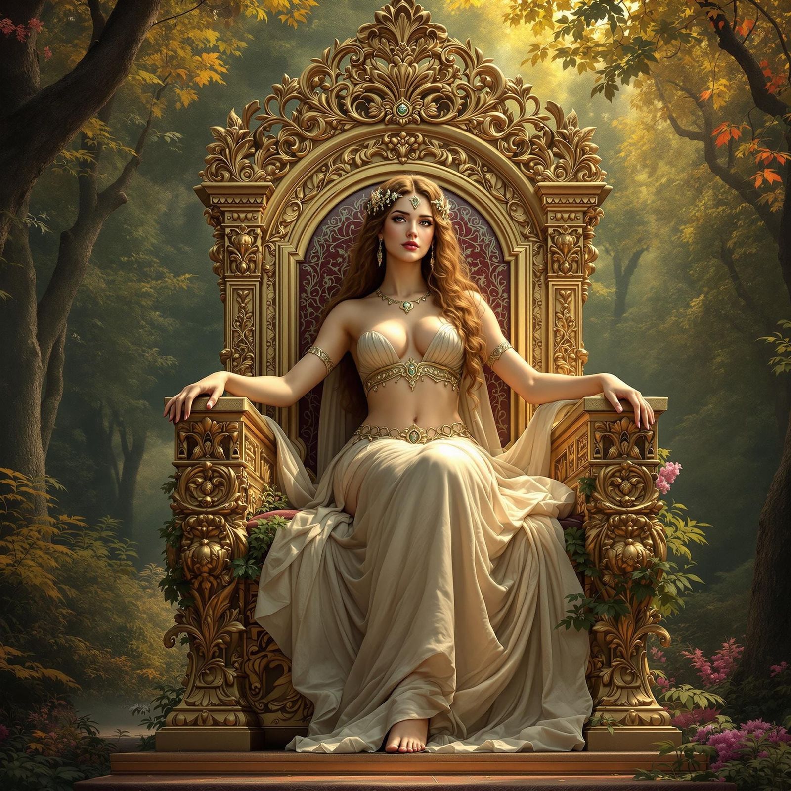 Cybele Goddess of Nature Reigns on Golden Throne