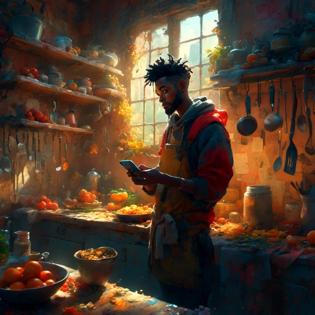 Man Cooking: Anime-Inspired Kitchen Scene