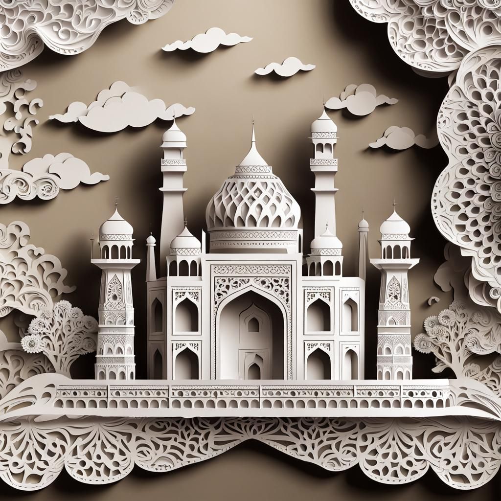 Kirigami white taj mahal