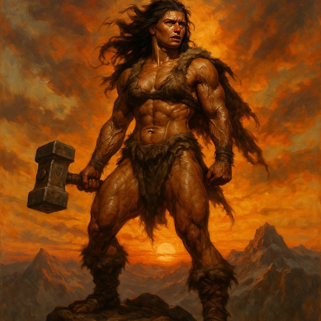 Victorious Valkyrie Bodybuilder on Mountain Peak