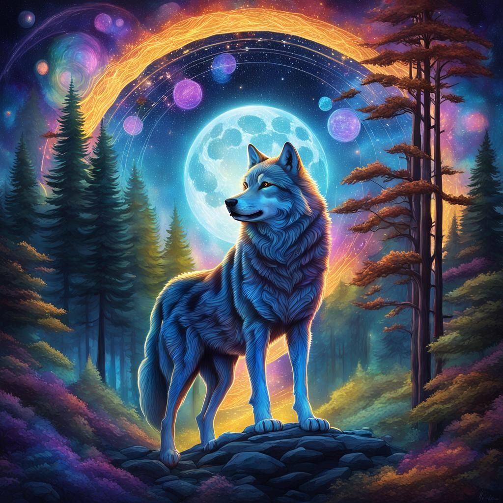 Enchanting Wolf Guardian of the Vibrant Forest