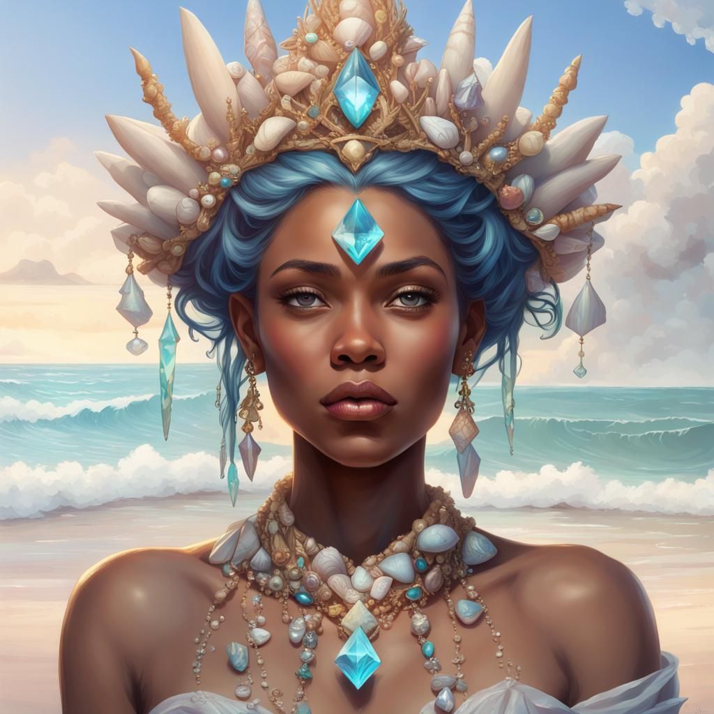Yemaya with Seashell Crown on Crystal Beach
