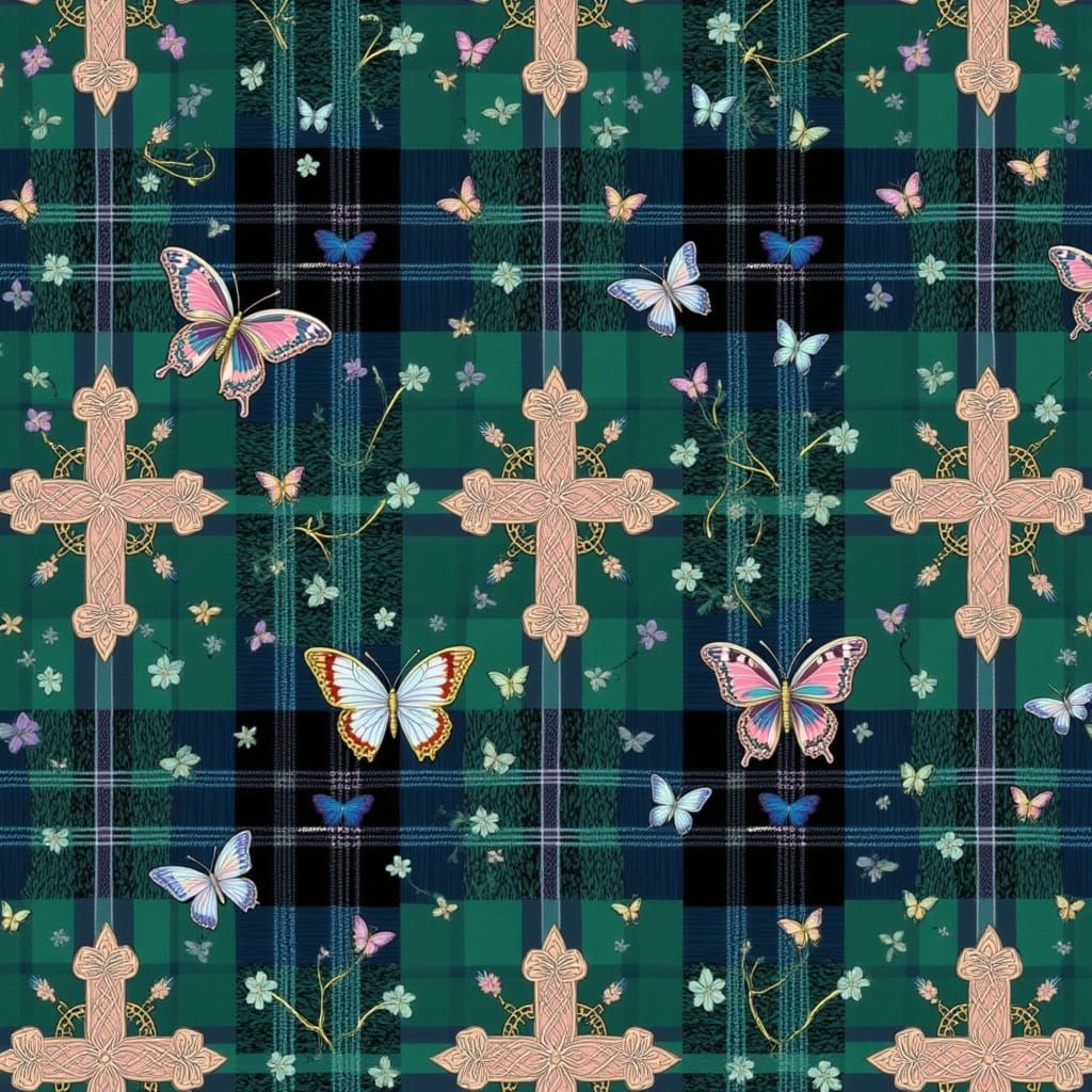 Whimsical Celtic Tartan Plaid with Butterflies