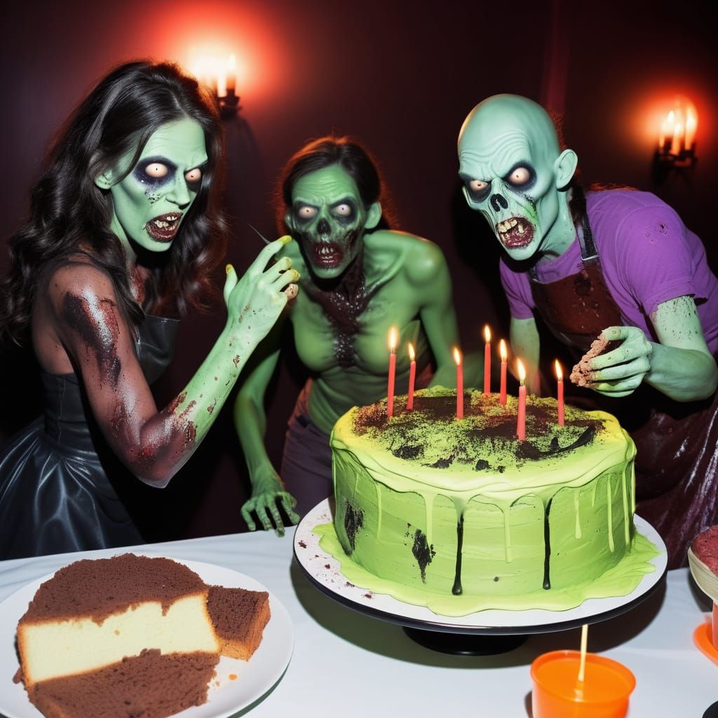 Zombies Bake Spooky Birthday Cakes with Green Slime Frosting