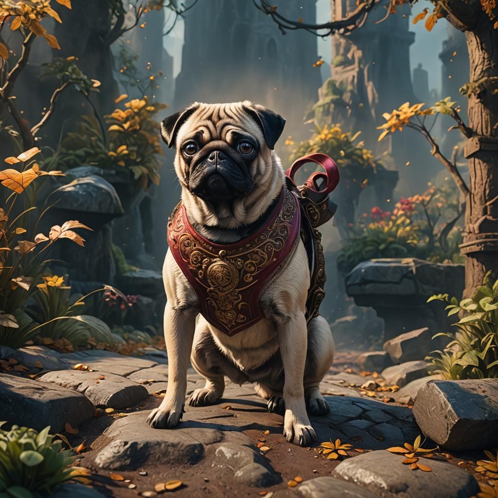 Fantastical Pug Portrait in Detailed Matte Painting
