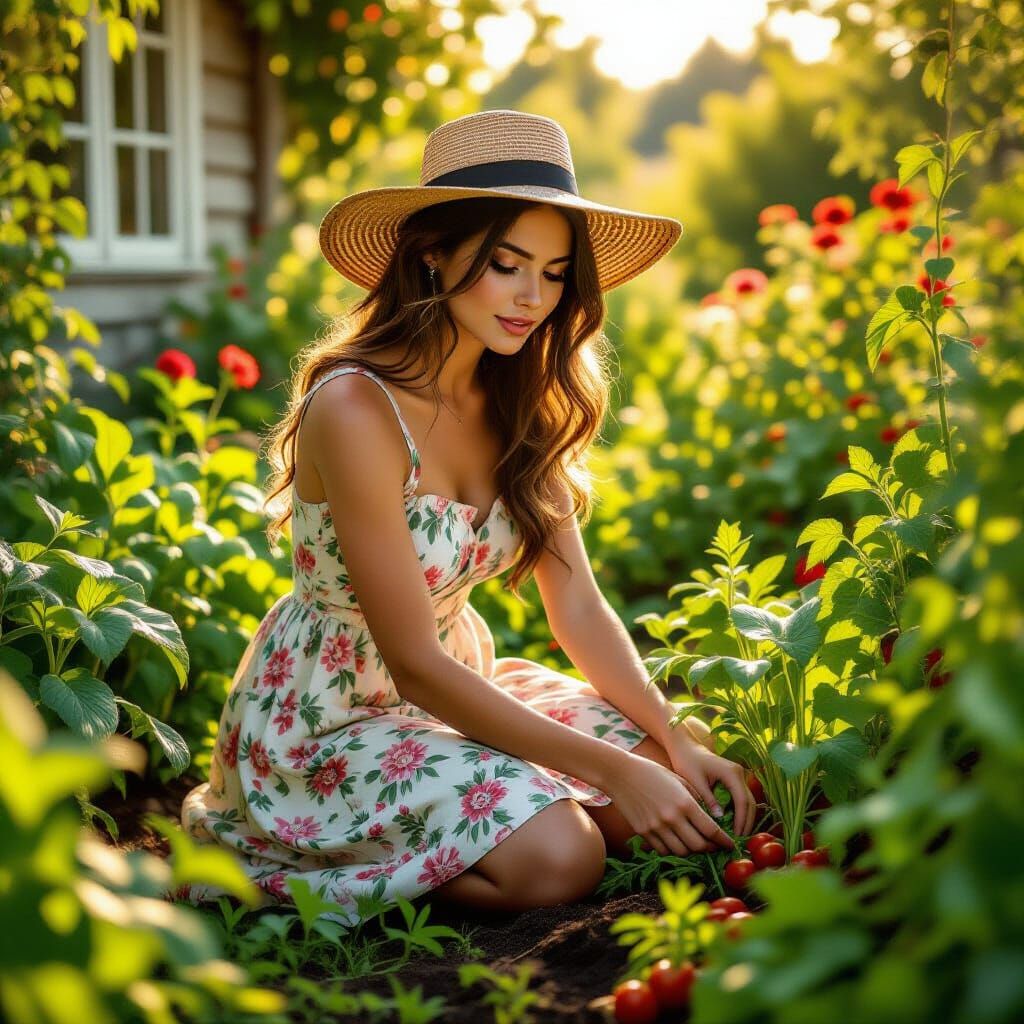 Cottage Garden Scene in Hyperrealistic Style