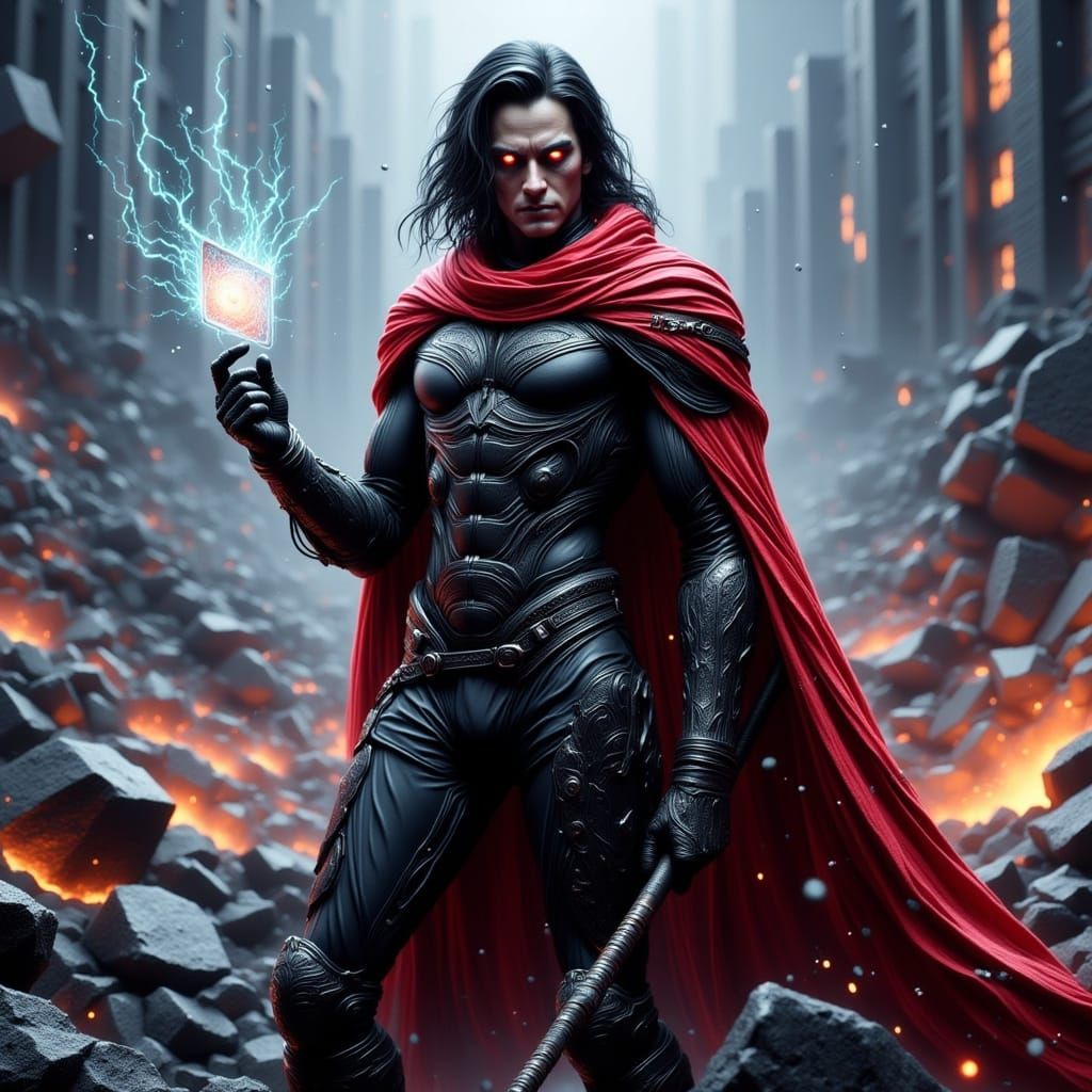 Confident Gambit Smirks on a Ruined Battlefield in Cyberpunk...