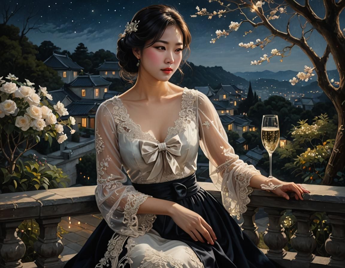 Korean Woman in Chiaroscuro Oil Painting