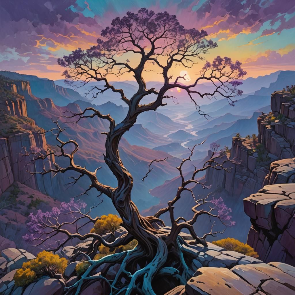 Gnarled Tree on Majestic Rocky Cliff