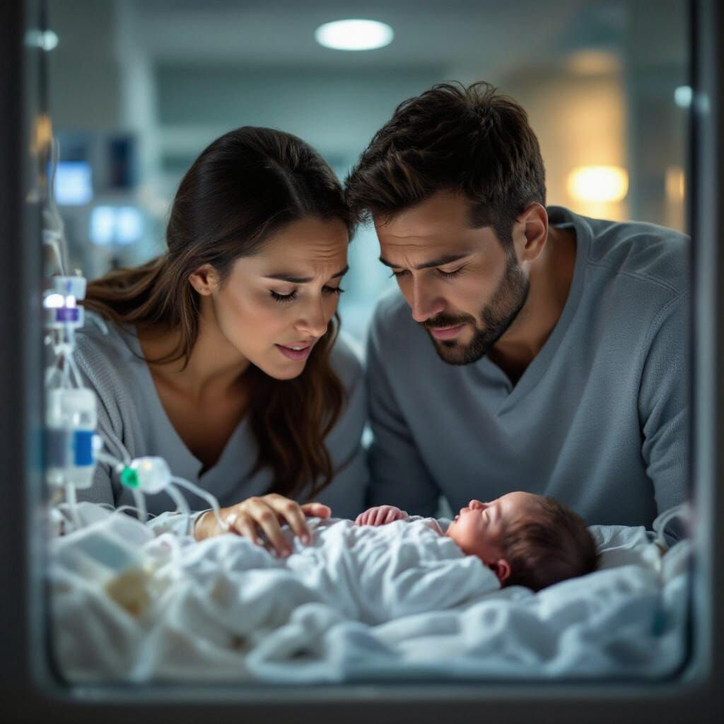 Worried Parents Gaze at Premature Baby in NICU