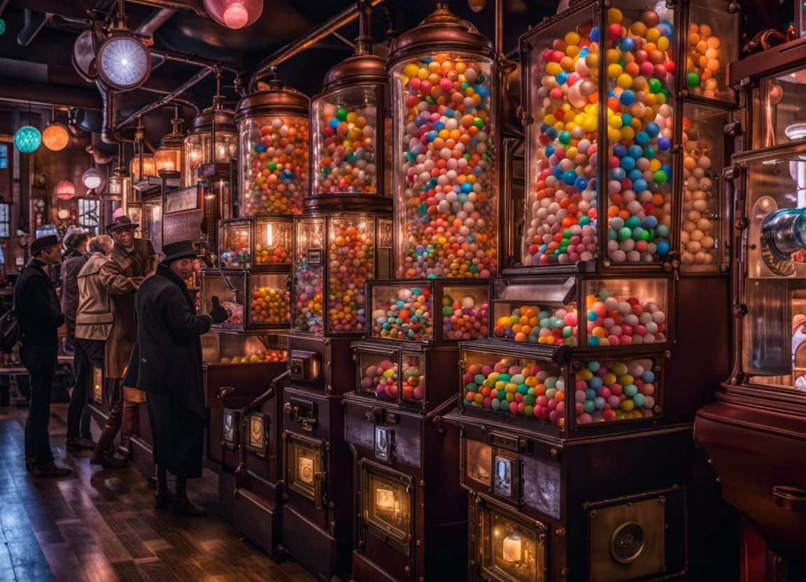 Steampunk Gumball Machine in Candy Shop