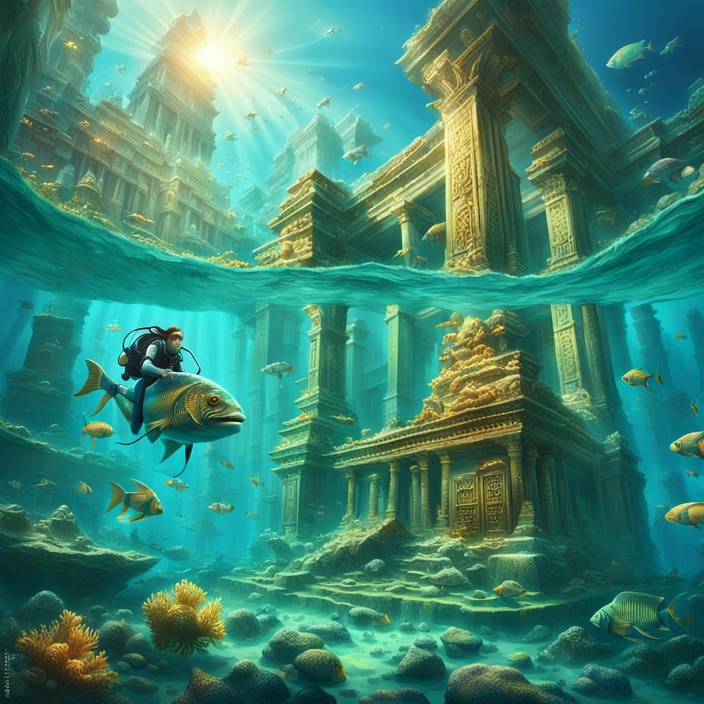 Underwater Archaeologist Discovering Sunken City: Matte Pain...