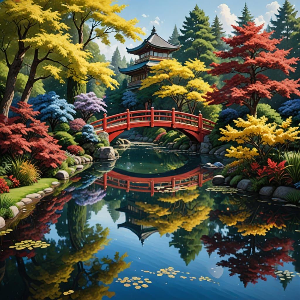 Serene Japanese Garden in Warm Golden Light