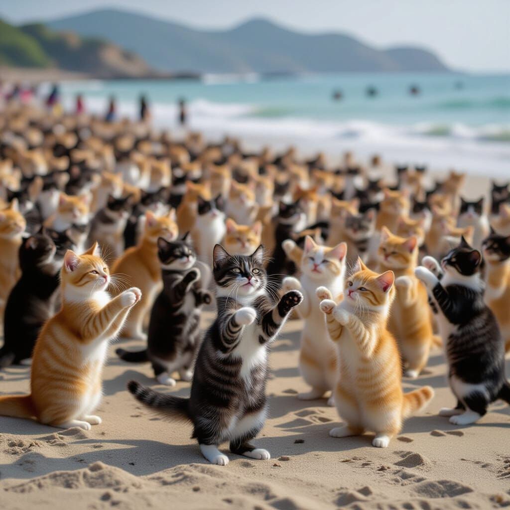 Dancing Cats on the Beach