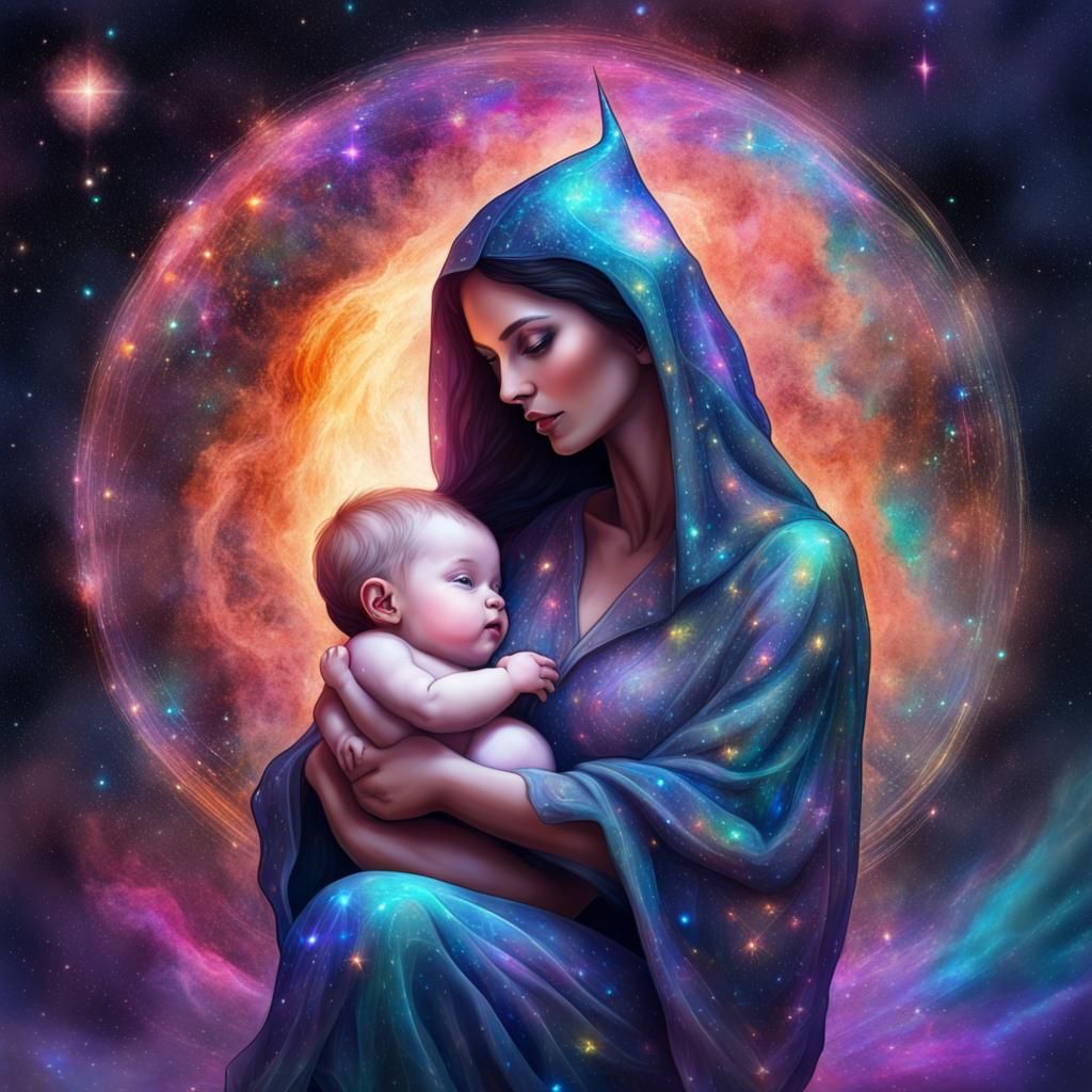 Cosmic Mother Witch and Child Illustration