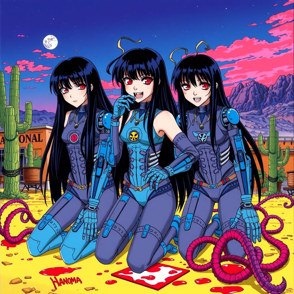 Retro Anime Vampire Kids with Robot Limbs