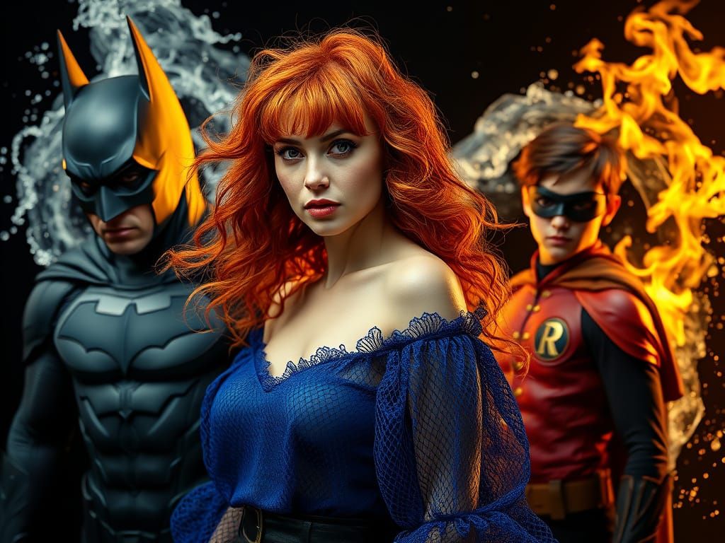 Sensual Woman Emerges from Flames in Royal Blue, Surrounded ...