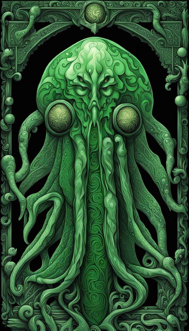 Cuttlefish Sphinx on Obsidian Plinth in Surreal Style