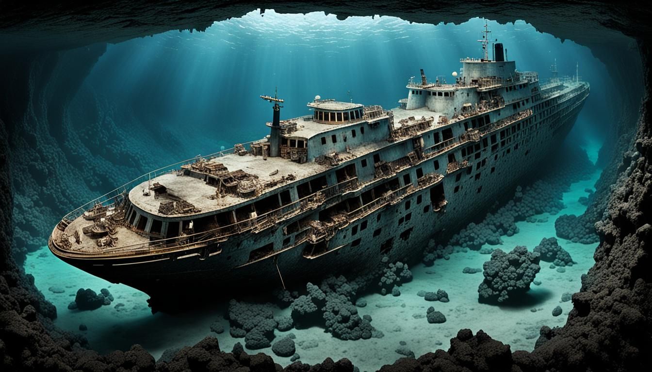 Sunken Cruise Ship in Deep Ocean Trench