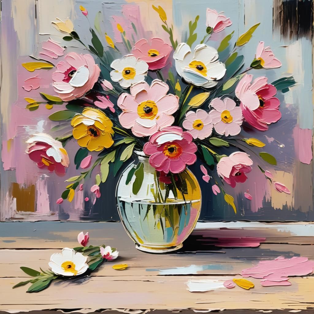 Vase of Flowers: Impasto Painting with Heavy Texture