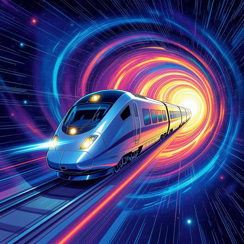 Galaxy Train Shuttle Speeds Through Time Portal