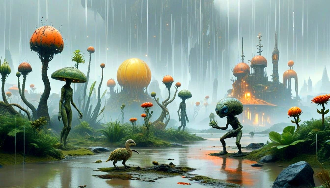 Alien Humanoids in a Futuristic Landscape