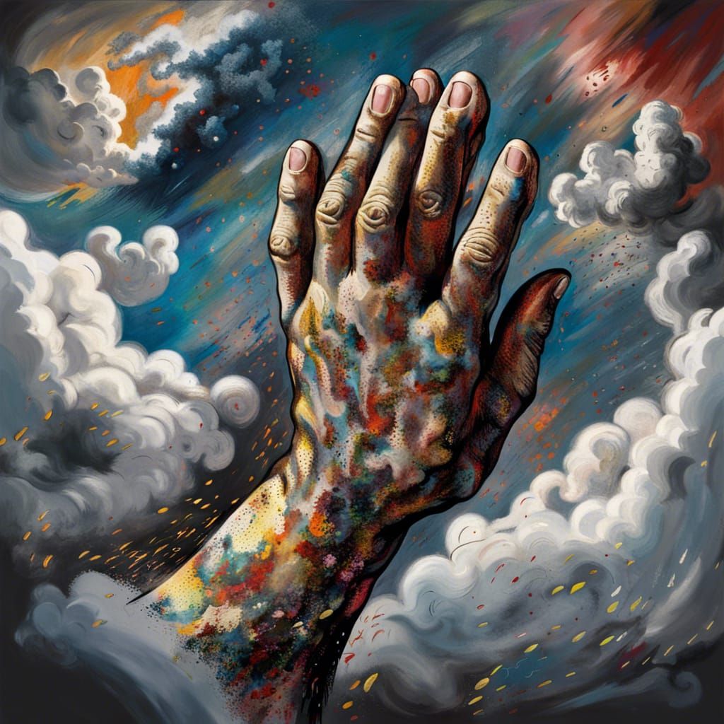 Hyperdetailed Prayer Hands with Rocket Launch