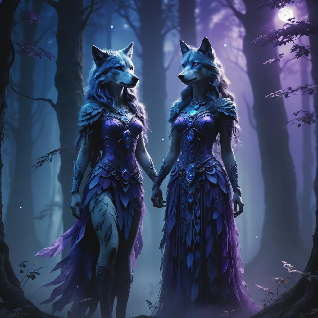 Wolf Goddess in Misty Forest: Digital Matte Painting