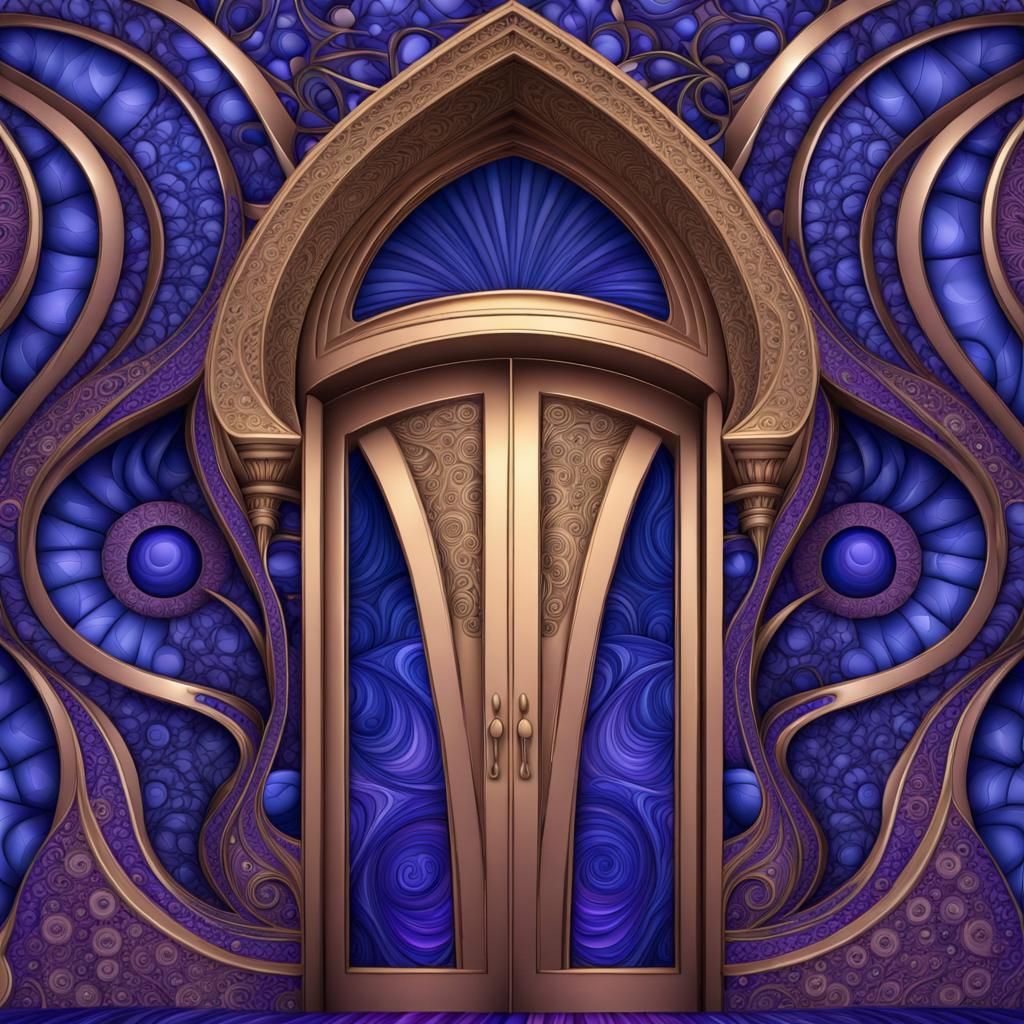 Lapis Lazuli Castle Doors with Abstract Fractal Design