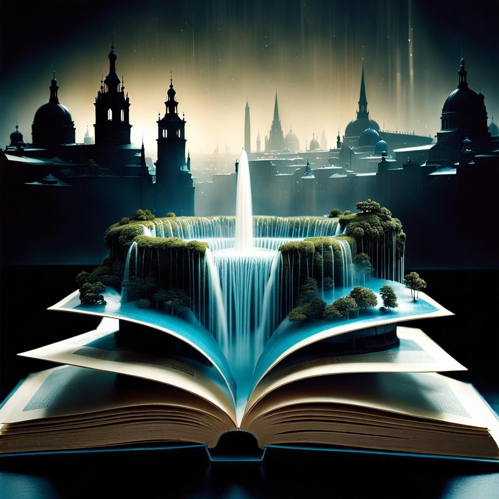 Fantastical Pop-Up Book: City Fountain in Steampunk Style