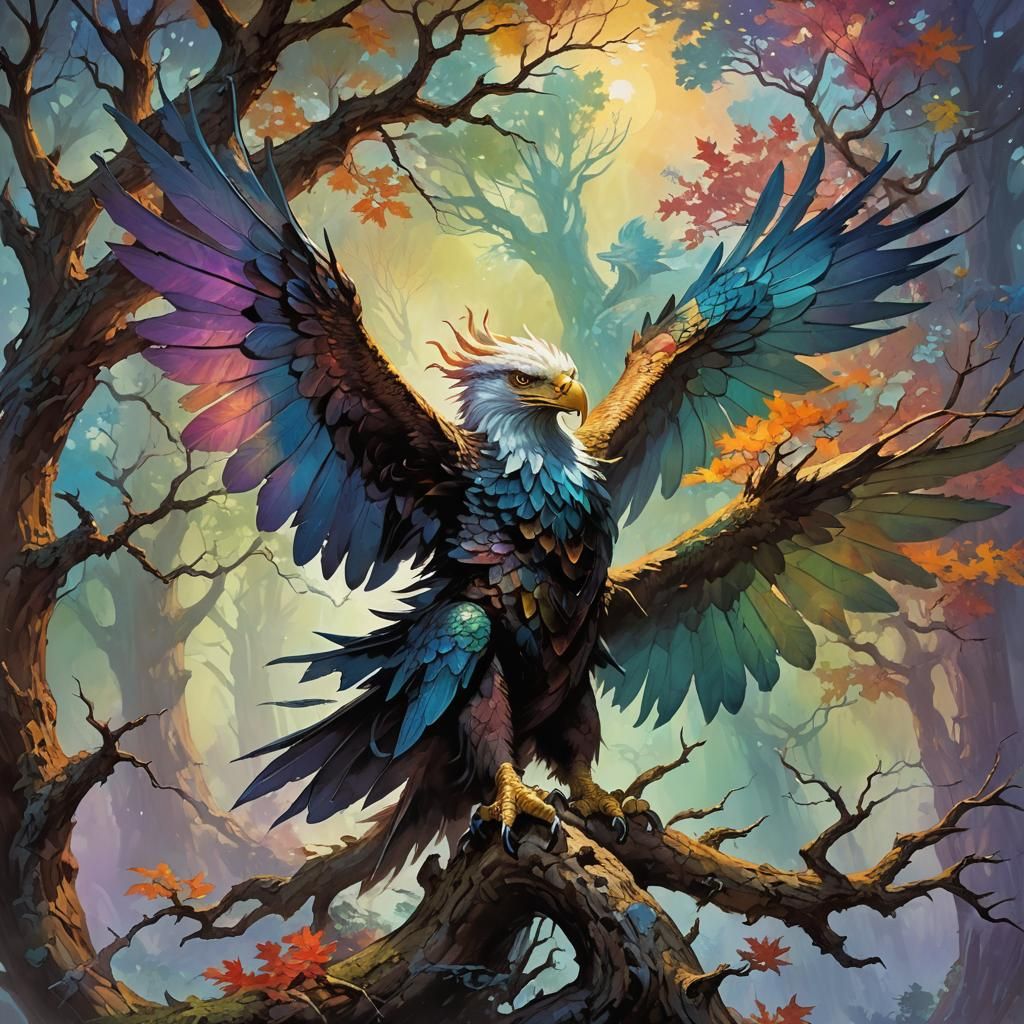 Majestic Dragon Eagle Concept Art in Oil Painting Style