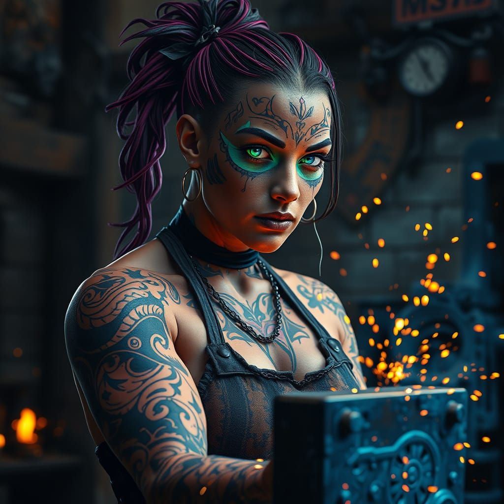 Cyberpunk Blacksmith in Hyperrealistic Style