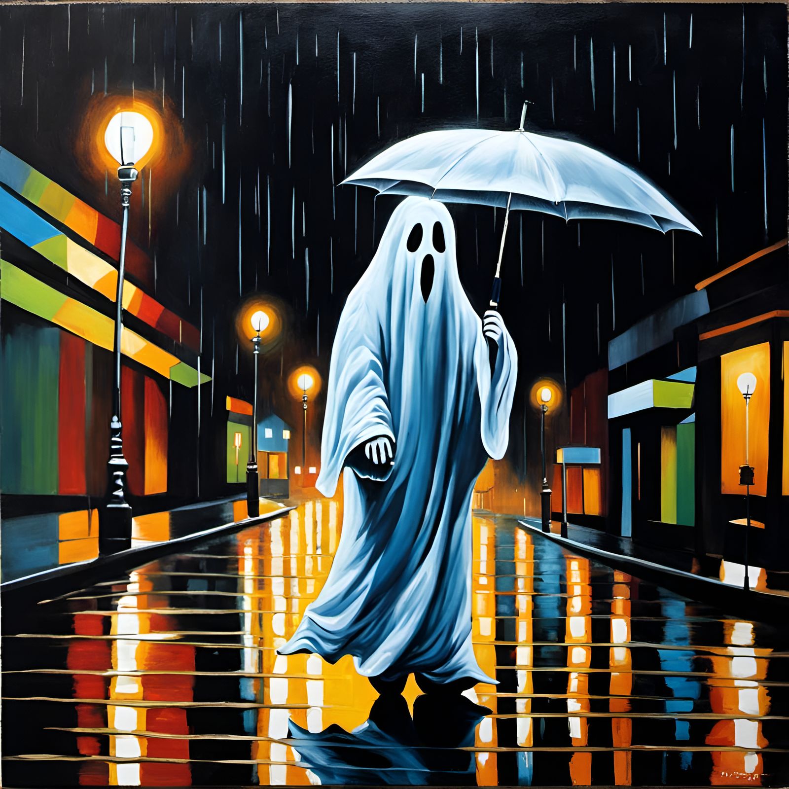 Ghost in the Rain: Acrylic Pop Culture Painting