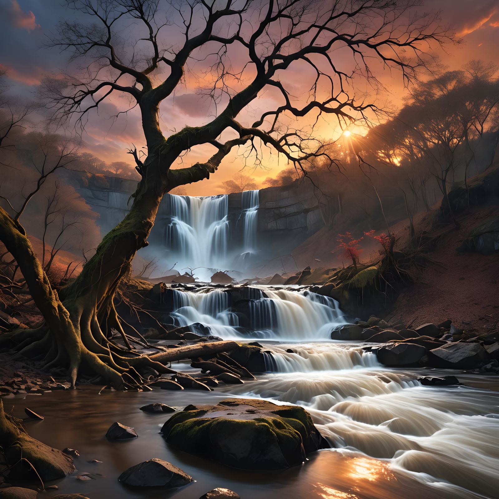 Vibrant Sunset at Orinoco River Waterfall