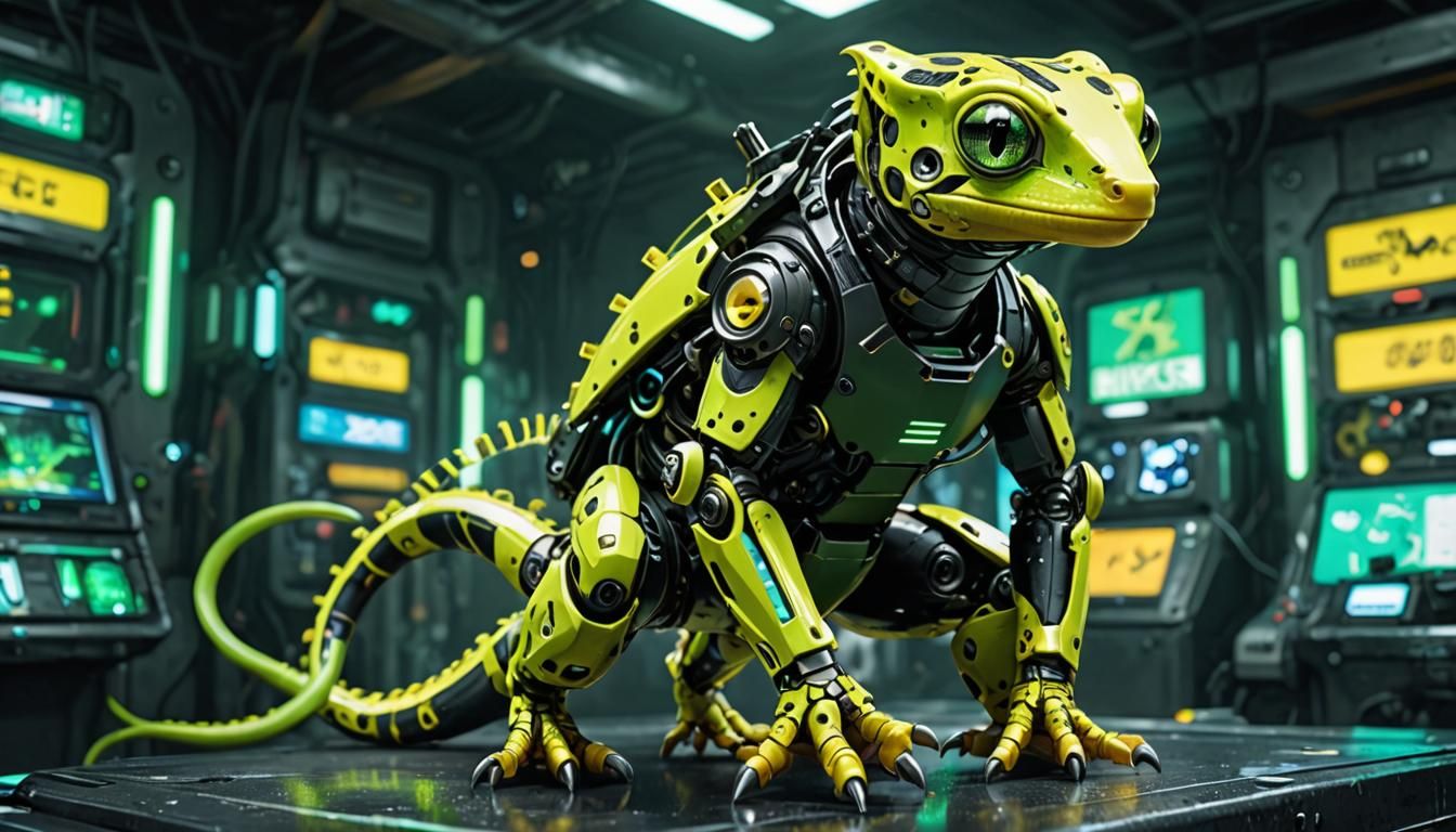 Cyberpunk Gecko in Carbon Fiber Exoskeleton