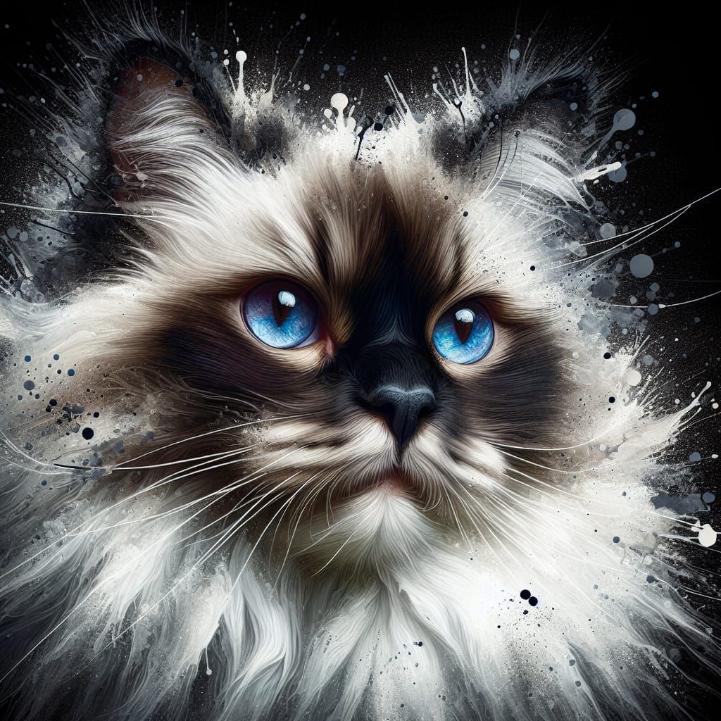 Mysterious Birman Cat Portrait in Detailed Digital Art