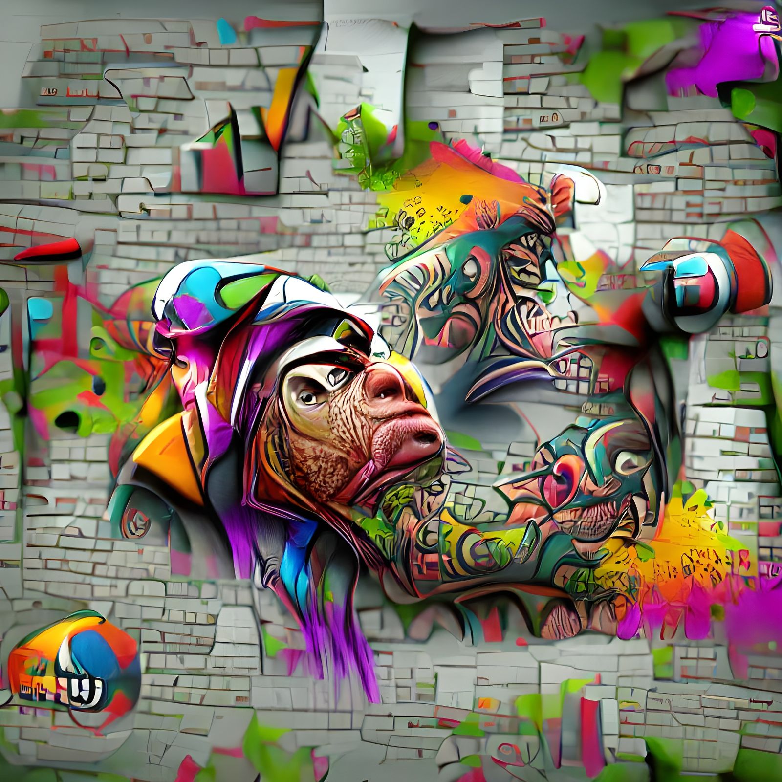 Graffiti Hip Hop Ape Face 3D Digital Illustration